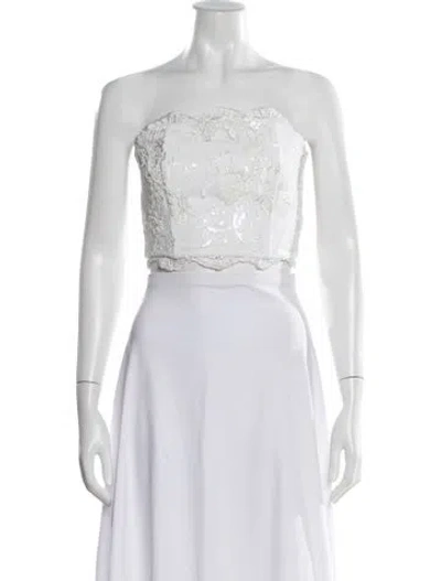 Pre-owned Alice And Olivia Patterned Strapless Top In White