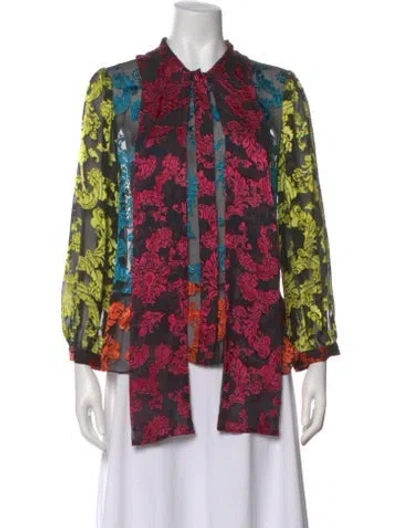 Pre-owned Alice And Olivia Patterned Three-quarter Sleeve Blouse In Multi