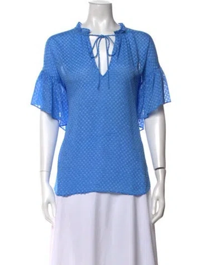 Pre-owned Alice And Olivia Patterned Tie Neck Blouse In Blue