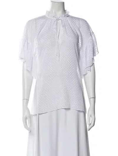 Pre-owned Alice And Olivia Patterned Tie Neck Blouse In White