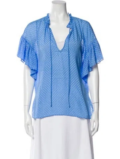 Pre-owned Alice And Olivia Patterned V-neck Blouse In Blue