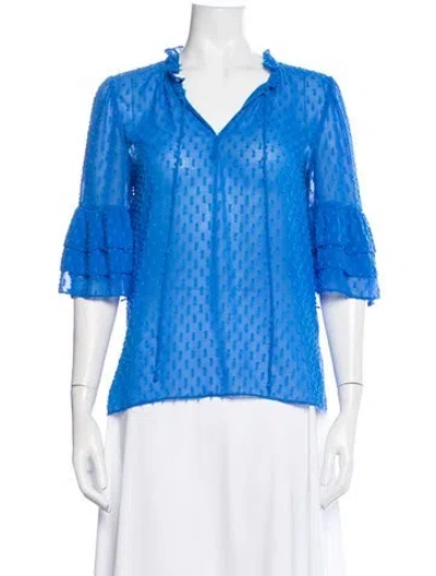 Pre-owned Alice + Olivia Patterned V-neck Blouse In Blue
