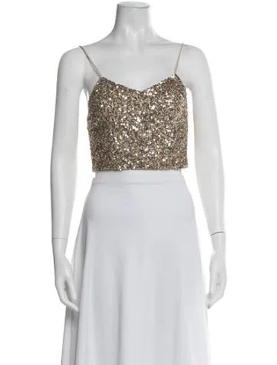 Pre-owned Alice And Olivia Patterned V-neck Crop Top In Silver
