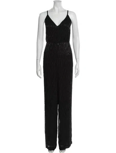 Pre-owned Alice And Olivia Patterned V-neck Jumpsuit In Black