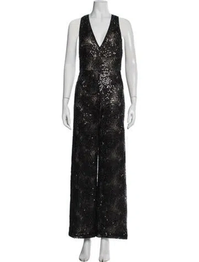 Pre-owned Alice And Olivia Patterned V-neck Jumpsuit In Black