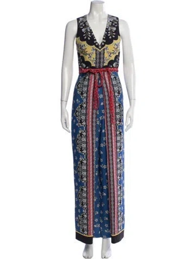 Pre-owned Alice And Olivia Patterned V-neck Jumpsuit In Blue