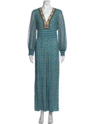 Pre-owned Alice And Olivia Patterned V-neck Jumpsuit In Blue