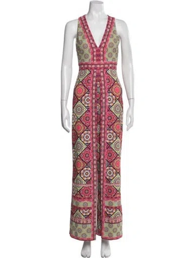 Pre-owned Alice And Olivia Patterned V-neck Jumpsuit In Pink
