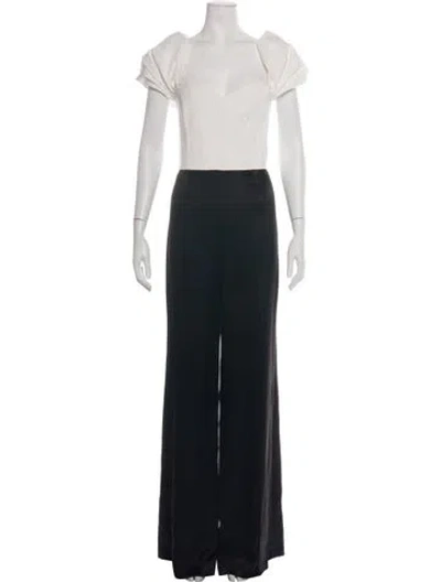 Pre-owned Alice And Olivia Patterned V-neck Jumpsuit W/ Tags In Black
