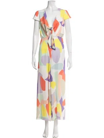 Pre-owned Alice And Olivia Patterned V-neck Jumpsuit W/ Tags In White