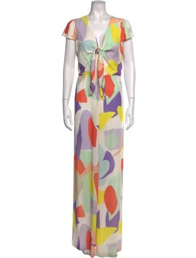 Pre-owned Alice And Olivia Patterned V-neck Jumpsuit In White