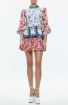 ALICE AND OLIVIA ALICE + OLIVIA PAULIE MIXED FLORAL BALLOON SLEEVE MINIDRESS