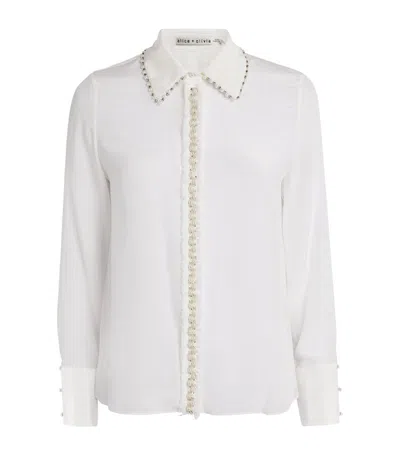 Alice And Olivia Pearl-embellished Willa Shirt In Ivory