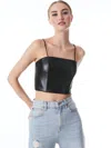 Alice And Olivia Pearle Vegan Leather Crop Top In Black
