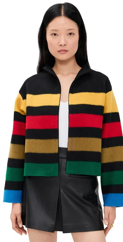 ALICE AND OLIVIA PEARSON COLLARED STRIPED SWEATER JACKET BLACK MULTI