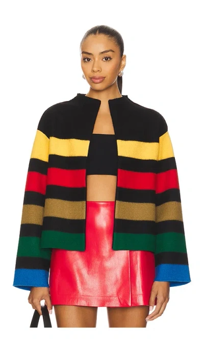 Alice And Olivia Pearson Collared Striped Sweater Jacket Black Multi