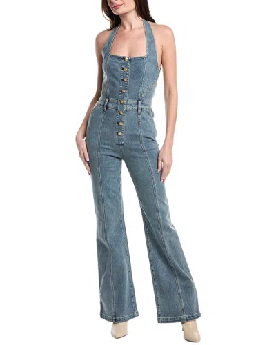Alice And Olivia Pennie Denim Bustier Jumpsuit In Blue
