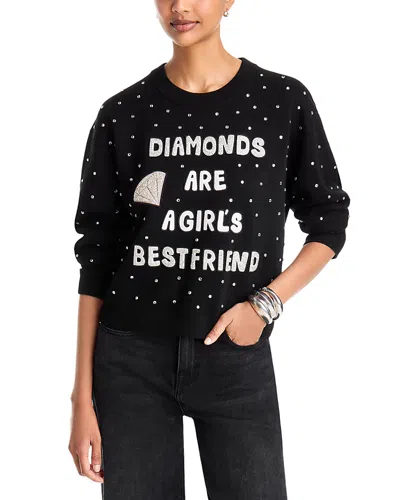Alice And Olivia Perry Wool Blend Embroidered Rhinestone Sweater In Black