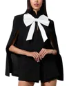 Alice And Olivia Philippa Bow Front Cropped Cape In Black Off White