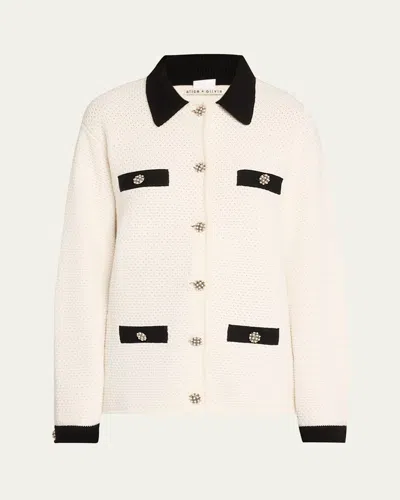 Alice And Olivia Phoebe Mid-length Oversized Wool-blend Cardigan In White