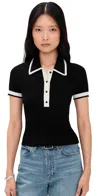 Alice And Olivia Pia Wool-blend Knit Polo In Black