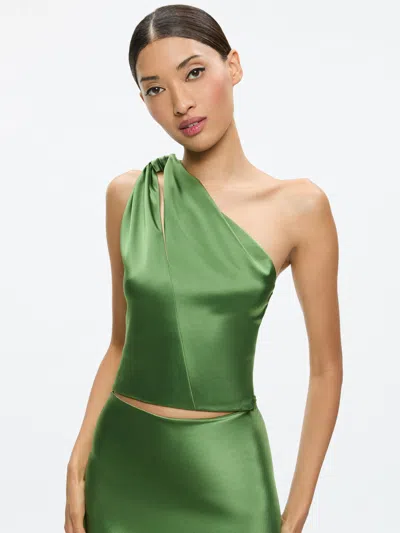 Alice And Olivia Piera One Shoulder Twist Top In Brown