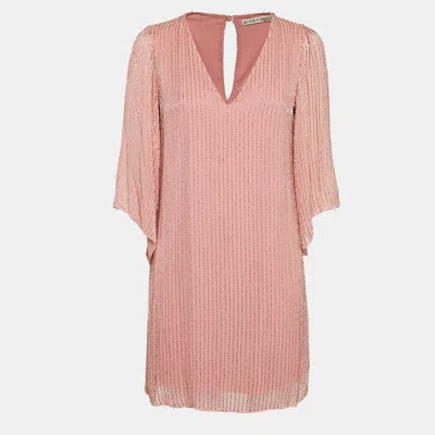 Alice And Olivia Pink Embellished Crepe V-neck Mini Dress