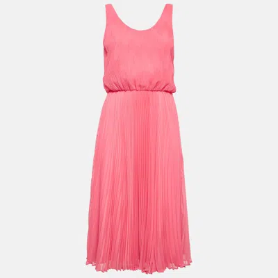 Pre-owned Alice And Olivia Pink Plisse Crepe Sleeveless Midi Dress M