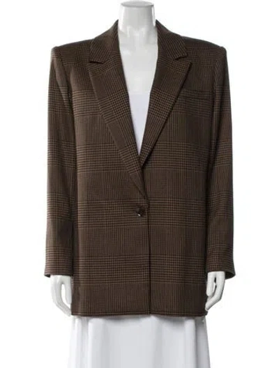 Pre-owned Alice And Olivia Plaid Print Blazer In Brown