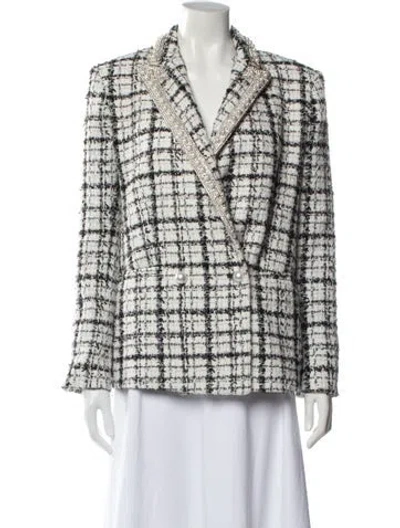 Pre-owned Alice And Olivia Plaid Print Blazer In White