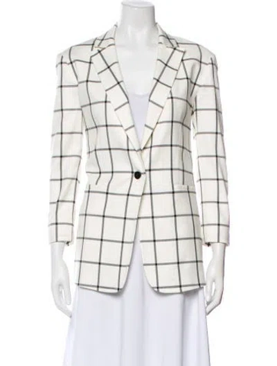 Pre-owned Alice And Olivia Plaid Print Blazer In White