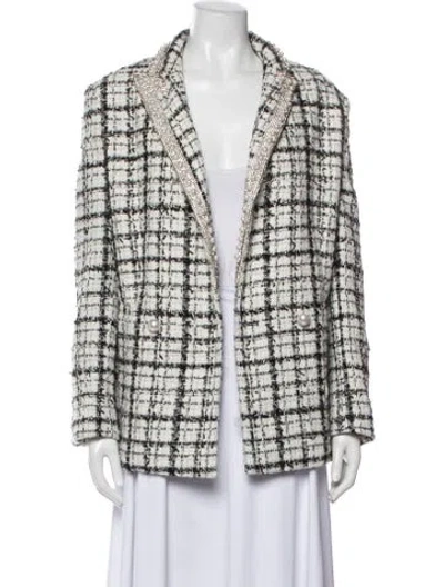 Pre-owned Alice And Olivia Plaid Print Blazer In White