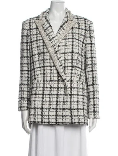 Pre-owned Alice And Olivia Plaid Print Blazer In White