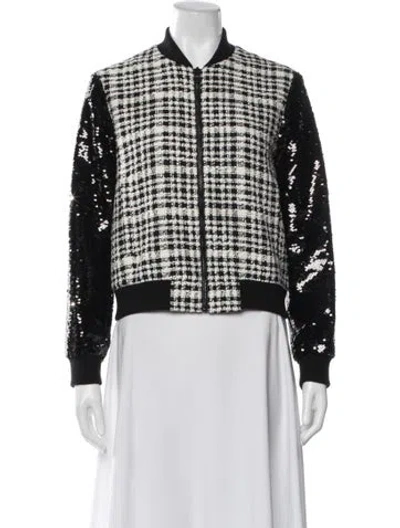 Pre-owned Alice And Olivia Plaid Print Bomber Jacket In Black