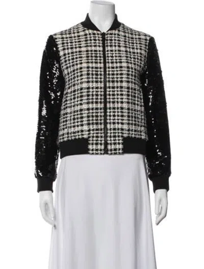 Pre-owned Alice And Olivia Plaid Print Bomber Jacket In Black