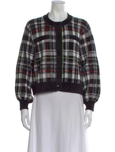 Pre-owned Alice And Olivia Plaid Print Crew Neck Sweater In Black