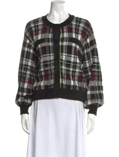 Pre-owned Alice And Olivia Plaid Print Crew Neck Sweater In Blue