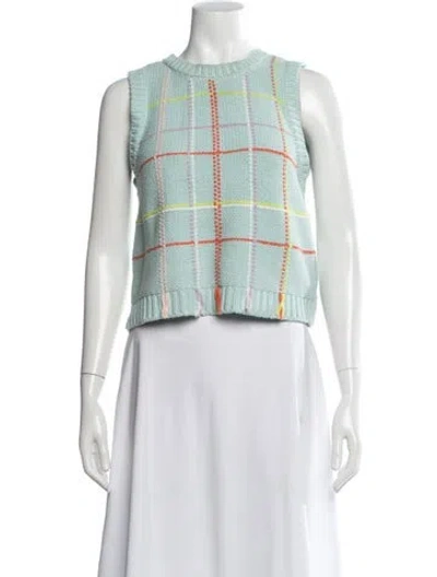Pre-owned Alice And Olivia Plaid Print Crew Neck Sweater In Blue