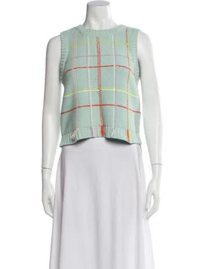 Pre-owned Alice And Olivia Plaid Print Crew Neck Sweater In Green