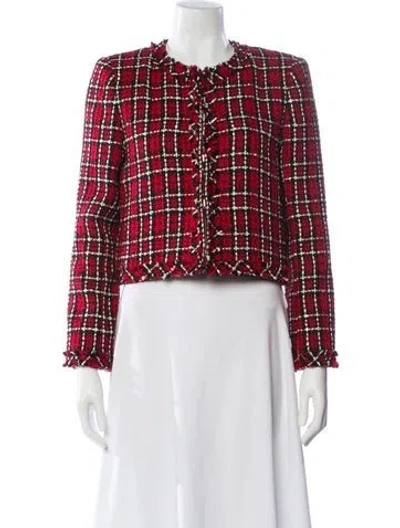 Pre-owned Alice And Olivia Plaid Print Evening Jacket In Red