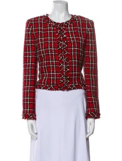 Pre-owned Alice And Olivia Plaid Print Evening Jacket In Red
