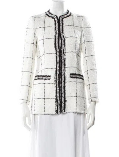 Pre-owned Alice And Olivia Plaid Print Evening Jacket In White