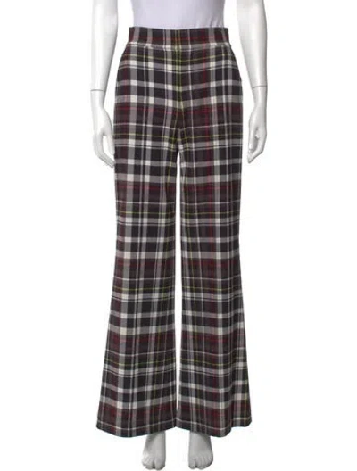Pre-owned Alice And Olivia Plaid Print Flared Pants In Black