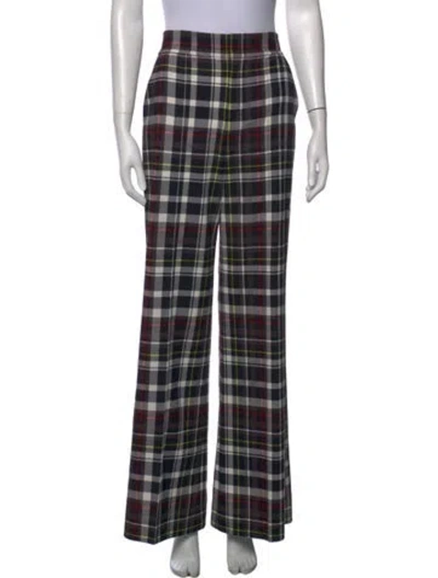 Pre-owned Alice And Olivia Plaid Print Flared Pants In Black