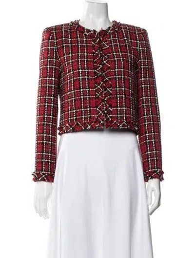 Pre-owned Alice And Olivia Plaid Print Jacket In Red