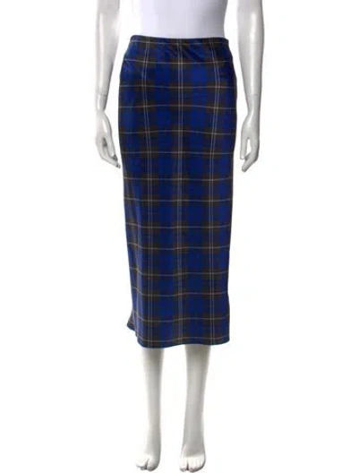 Pre-owned Alice And Olivia Plaid Print Midi Length Skirt In Blue