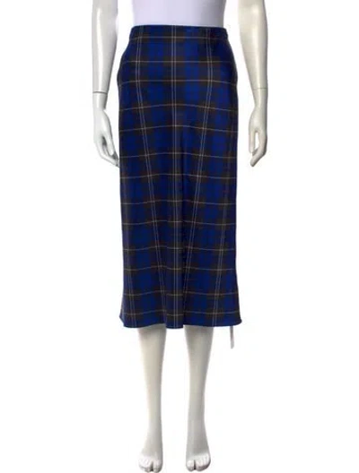 Pre-owned Alice And Olivia Plaid Print Midi Length Skirt In Blue
