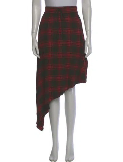 Pre-owned Alice And Olivia Plaid Print Midi Length Skirt In Red