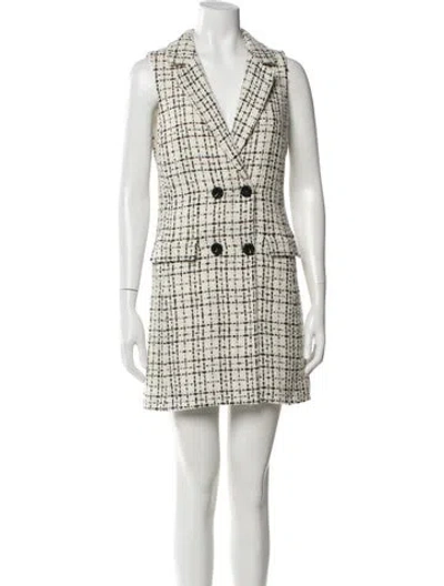 Pre-owned Alice And Olivia Plaid Print Mini Dress In White