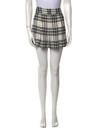 Pre-owned Alice And Olivia Plaid Print Mini Shorts In White